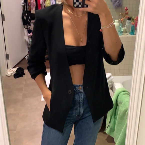 Zara collarless ruched slv blazer sz XS - Picture 2 of 3